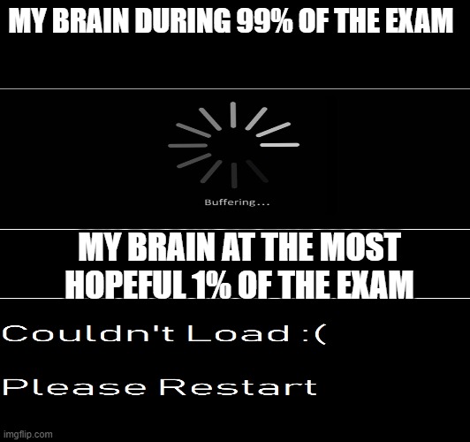 my brain literally everytime in exam | MY BRAIN DURING 99% OF THE EXAM; MY BRAIN AT THE MOST HOPEFUL 1% OF THE EXAM | image tagged in brain | made w/ Imgflip meme maker