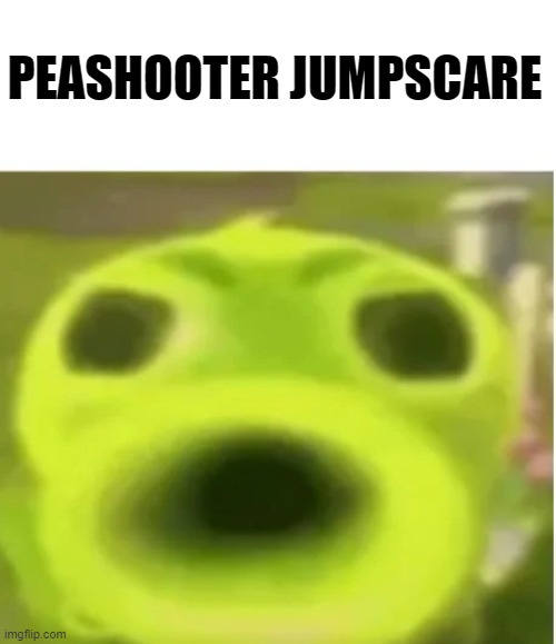 peashooter jumpscare | PEASHOOTER JUMPSCARE | image tagged in peashooter says | made w/ Imgflip meme maker