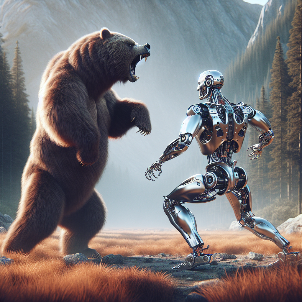 High Quality a bear and a robot fighting Blank Meme Template