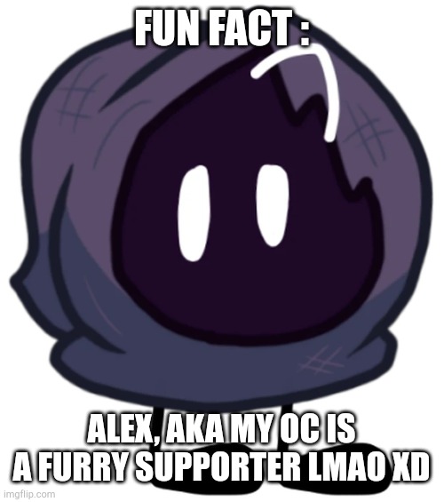 I'm hope anti-furries doesn't attack me for this xD | FUN FACT :; ALEX, AKA MY OC IS A FURRY SUPPORTER LMAO XD | image tagged in hoood,fun facts,cry about it | made w/ Imgflip meme maker