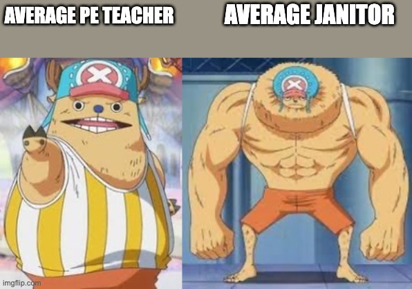 AVERAGE JANITOR; AVERAGE PE TEACHER | image tagged in kung-fu point chopper,heavy point chopper | made w/ Imgflip meme maker