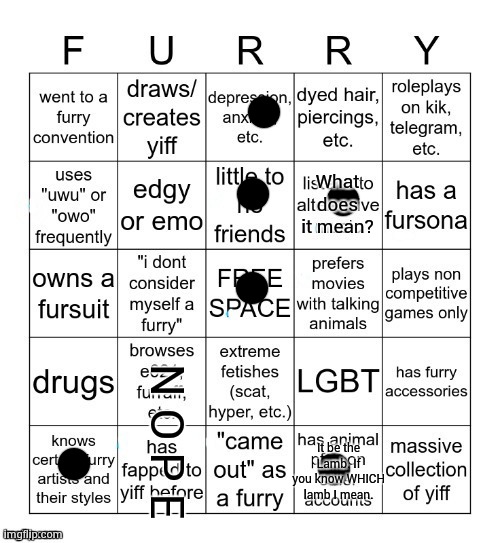 I'm not very interesting | What does it mean? N O P E; It be the Lamb. If you know WHICH lamb I mean. | image tagged in furry bingo v2,uninteresting | made w/ Imgflip meme maker