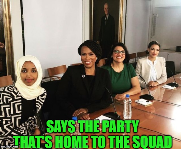 The Squad | SAYS THE PARTY THAT'S HOME TO THE SQUAD | image tagged in the squad | made w/ Imgflip meme maker