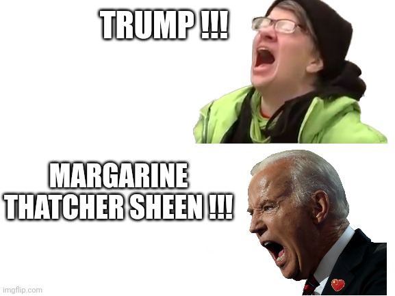 Blank White Template | TRUMP !!! MARGARINE THATCHER SHEEN !!! | image tagged in blank white template | made w/ Imgflip meme maker