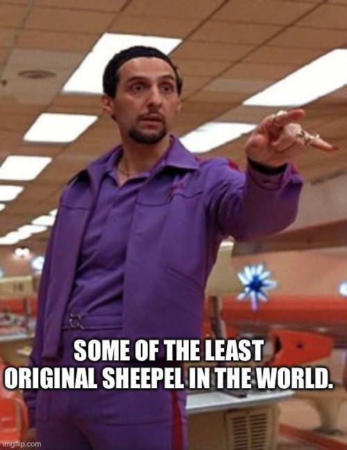Jesus Quintana Big Lebowski Bowling | SOME OF THE LEAST ORIGINAL SHEEPEL IN THE WORLD. | image tagged in jesus quintana big lebowski bowling | made w/ Imgflip meme maker