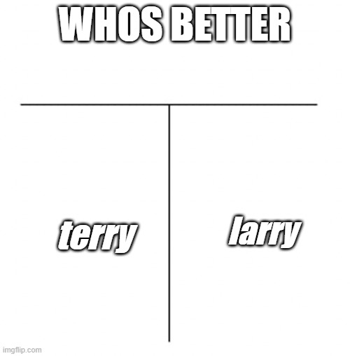 terry is the run skeleton presumed to be larrys cousin | WHOS BETTER; terry; larry | image tagged in t chart | made w/ Imgflip meme maker