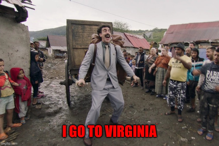 Borat i go to america | I GO TO VIRGINIA | image tagged in borat i go to america | made w/ Imgflip meme maker