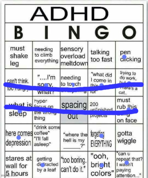 too much adhd for me | image tagged in adhd bingo,uhoh,why,must shakeeee | made w/ Imgflip meme maker
