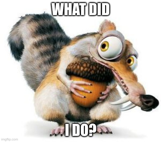 scrat weekend ice age | WHAT DID I DO? | image tagged in scrat weekend ice age | made w/ Imgflip meme maker