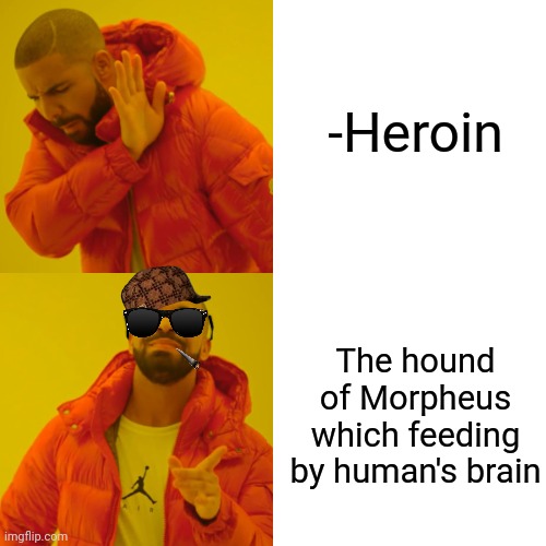 -If it's fresh so you're having careness. | -Heroin; The hound of Morpheus which feeding by human's brain | image tagged in memes,drake hotline bling,heroin henry,basset hound,don't do drugs,police chasing guy | made w/ Imgflip meme maker