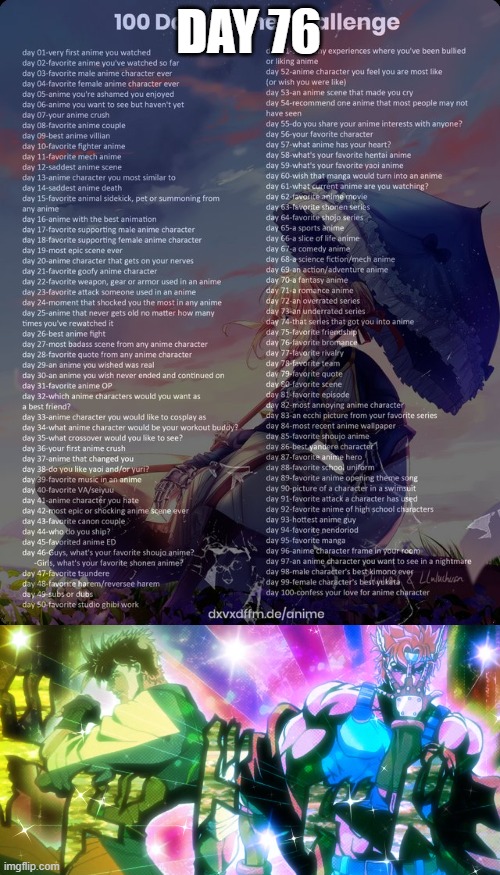 Day 76: Joseph Joestar and Caesar Zeppeli (JoJo's Bizarre Adventure Part 2: Battle Tendency) | DAY 76 | image tagged in 100 day anime challenge | made w/ Imgflip meme maker