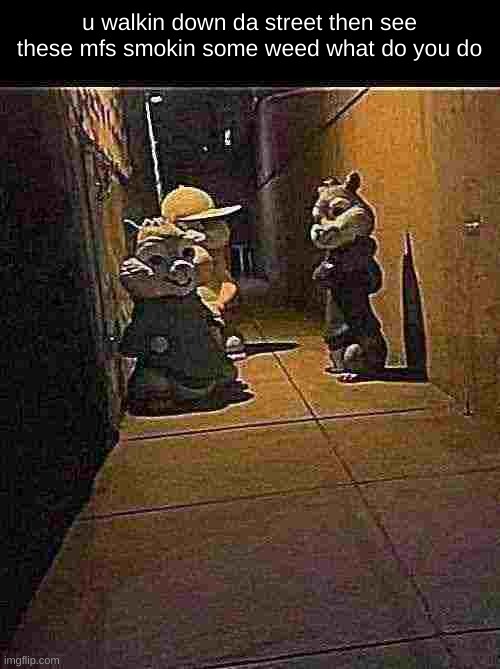 sorry about poor quality I was running for my life when I was taking the picture | u walkin down da street then see these mfs smokin some weed what do you do | made w/ Imgflip meme maker