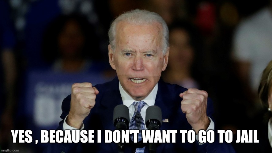 Angry Joe Biden | YES , BECAUSE I DON'T WANT TO GO TO JAIL | image tagged in angry joe biden | made w/ Imgflip meme maker