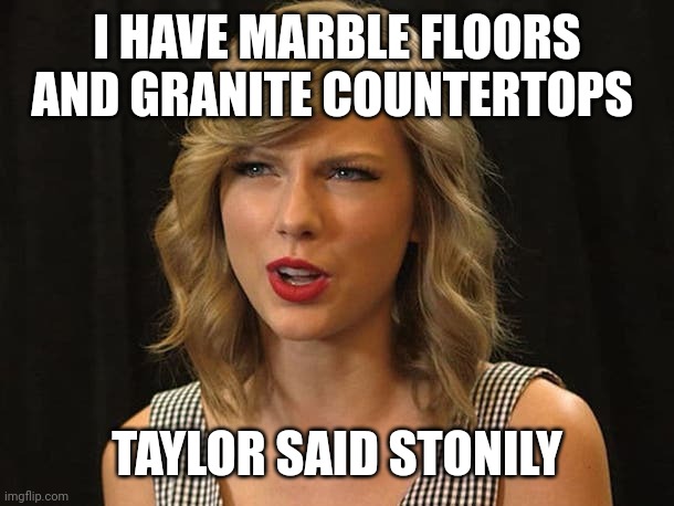Taylor said stonily | I HAVE MARBLE FLOORS AND GRANITE COUNTERTOPS; TAYLOR SAID STONILY | image tagged in taylor swiftie | made w/ Imgflip meme maker