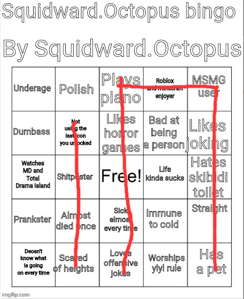 damn two bingos | image tagged in squidward octopus bingo | made w/ Imgflip meme maker