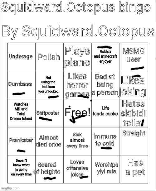 Squidward.Octopus bingo | image tagged in squidward octopus bingo,memes,funny,bingo | made w/ Imgflip meme maker