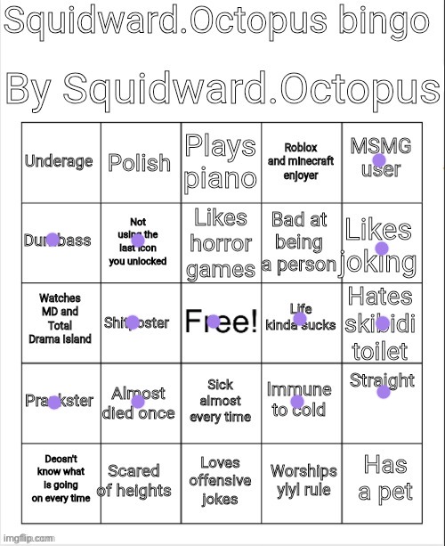 Squidward.Octopus bingo | image tagged in squidward octopus bingo | made w/ Imgflip meme maker