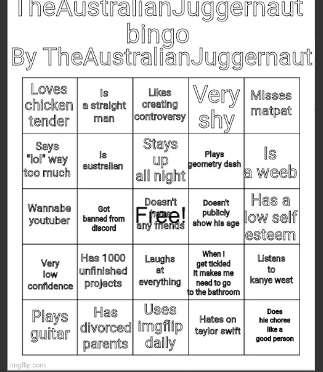 TheAustralianJuggernaut bingo Blank Meme Template