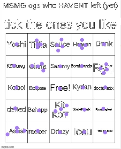 the ones with multiple dots i rly like | image tagged in msmg ogs who havent left bingo | made w/ Imgflip meme maker