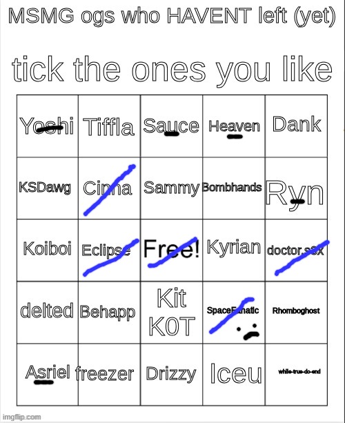 ye | image tagged in msmg ogs who havent left bingo | made w/ Imgflip meme maker