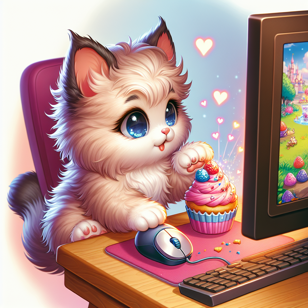 High Quality Cute Discord Kitten eats cupcake while playing on pc Blank Meme Template