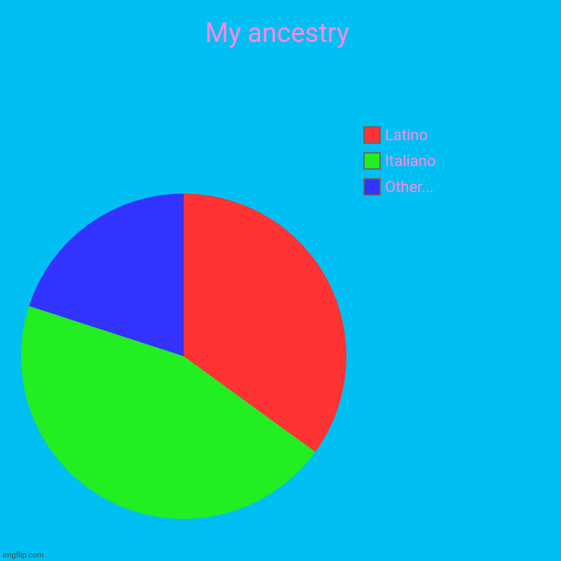 I'm bored so imma do dis | My ancestry | Other..., Italiano, Latino | image tagged in charts,pie charts | made w/ Imgflip chart maker