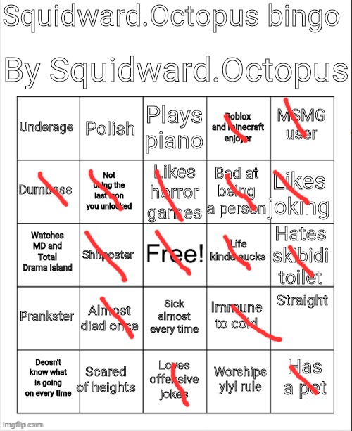 Squidward.Octopus bingo | image tagged in squidward octopus bingo | made w/ Imgflip meme maker