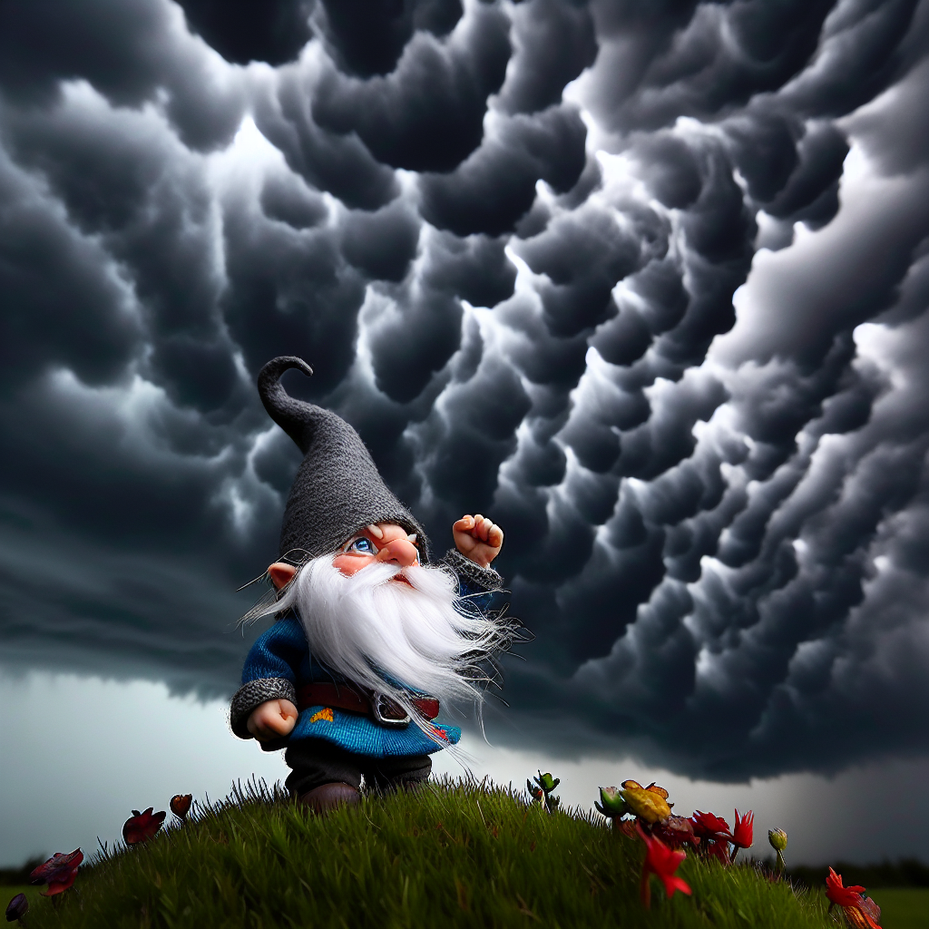 Angery gnome shaking his fist at the clouds Blank Meme Template