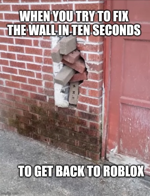 You had one job | WHEN YOU TRY TO FIX THE WALL IN TEN SECONDS; TO GET BACK TO ROBLOX | image tagged in you had one job | made w/ Imgflip meme maker