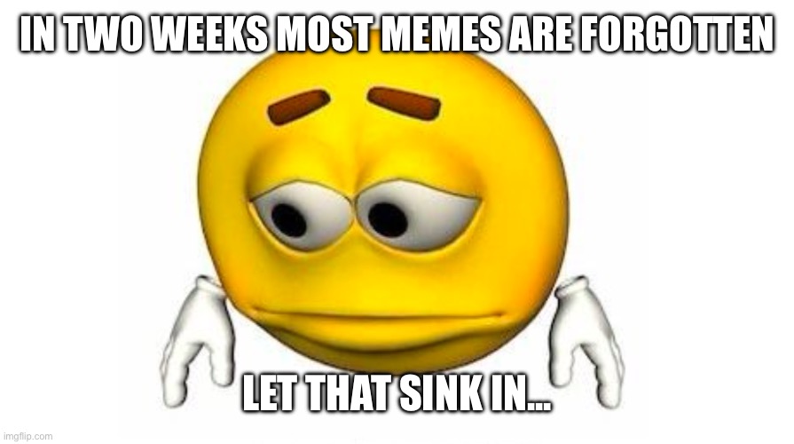 Womp womp | IN TWO WEEKS MOST MEMES ARE FORGOTTEN; LET THAT SINK IN... | image tagged in memes | made w/ Imgflip meme maker