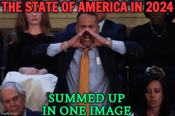 The State Of America In 2024 | THE STATE OF AMERICA IN 2024; SUMMED UP IN ONE IMAGE | image tagged in state of the union 2024,creepy joe biden,donald trump approves,donald trump,sad joe biden,trump | made w/ Imgflip meme maker