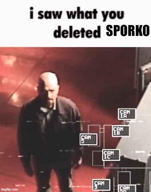 i saw what you deleted | SPORKO | image tagged in i saw what you deleted | made w/ Imgflip meme maker