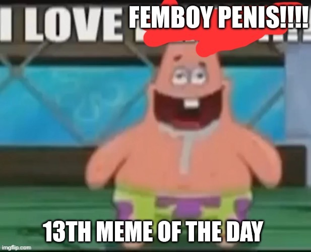 I LOVE femboy penis | 13TH MEME OF THE DAY | image tagged in i love femboy penis | made w/ Imgflip meme maker