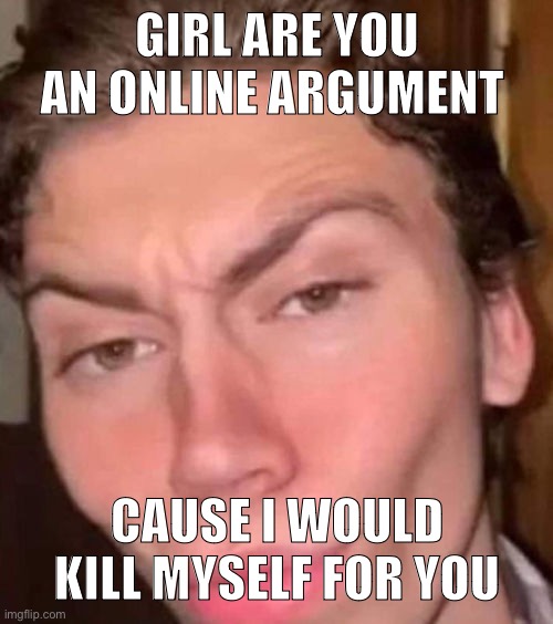 Msmg users be like: | GIRL ARE YOU AN ONLINE ARGUMENT; CAUSE I WOULD KILL MYSELF FOR YOU | image tagged in rizz | made w/ Imgflip meme maker