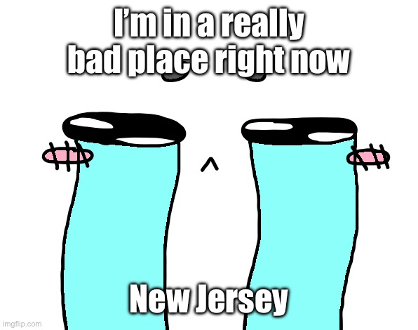 Send prayers yall I might not make it back | I’m in a really bad place right now; New Jersey | image tagged in crying sad face | made w/ Imgflip meme maker