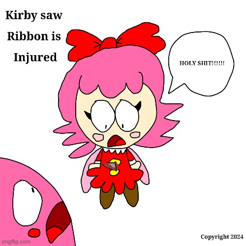 Kirby saw Ribbon is Injured | image tagged in kirby,parody,injury,blood,fanart,knife | made w/ Imgflip meme maker
