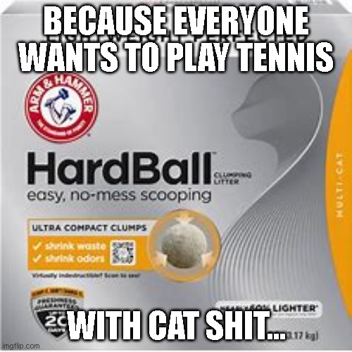tennis anyone?? | BECAUSE EVERYONE WANTS TO PLAY TENNIS; WITH CAT SHIT... | image tagged in funny memes | made w/ Imgflip meme maker