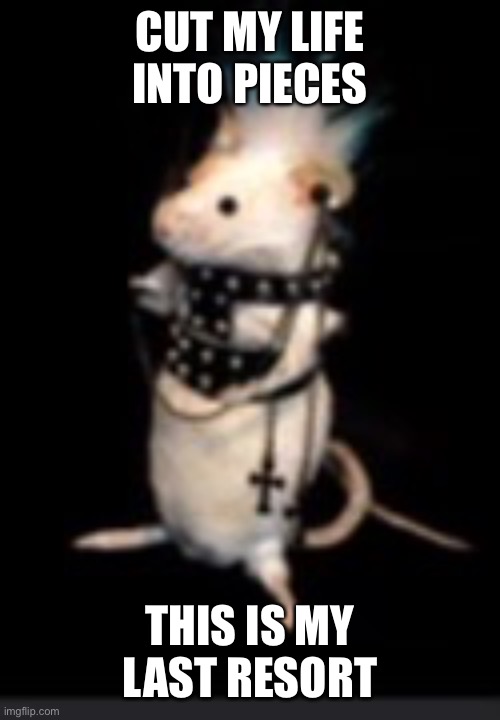 Emo rat(new template) | CUT MY LIFE INTO PIECES; THIS IS MY LAST RESORT | image tagged in emo rat | made w/ Imgflip meme maker