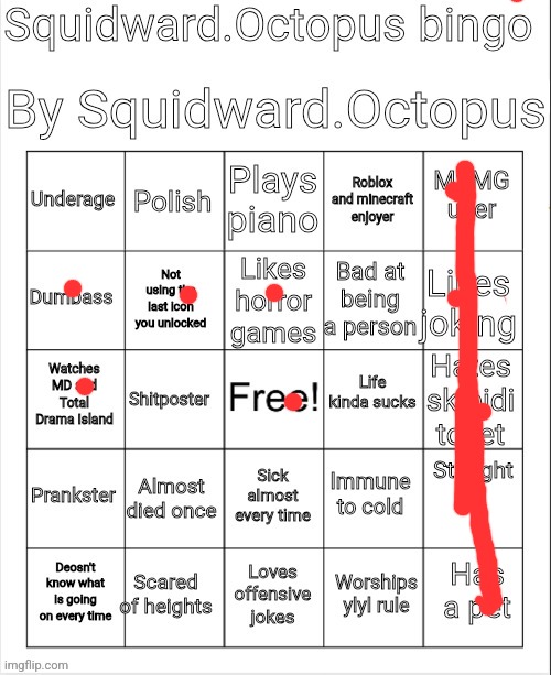 I dont watch tdi tho | image tagged in squidward octopus bingo | made w/ Imgflip meme maker