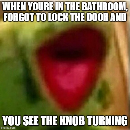 kermit but wait | WHEN YOURE IN THE BATHROOM, FORGOT TO LOCK THE DOOR AND; YOU SEE THE KNOB TURNING | image tagged in ahhhhhhhhhhhhh | made w/ Imgflip meme maker