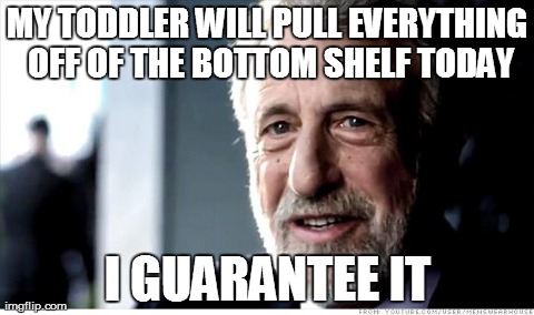 I Guarantee It | MY TODDLER WILL PULL EVERYTHING OFF OF THE BOTTOM SHELF TODAY I GUARANTEE IT | image tagged in memes,i guarantee it | made w/ Imgflip meme maker