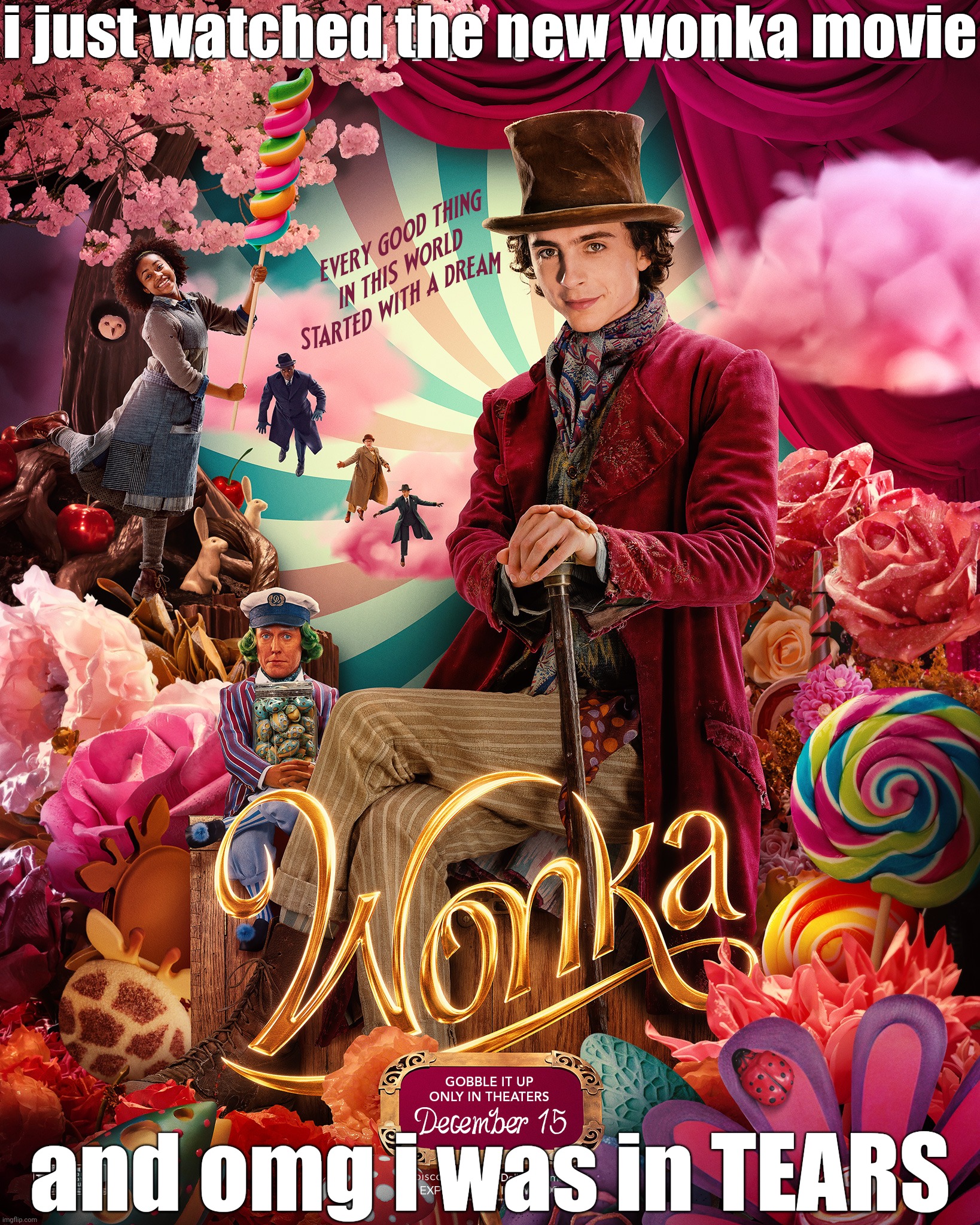 *insert good title* | i just watched the new wonka movie; and omg i was in TEARS | image tagged in wonka,movies | made w/ Imgflip meme maker
