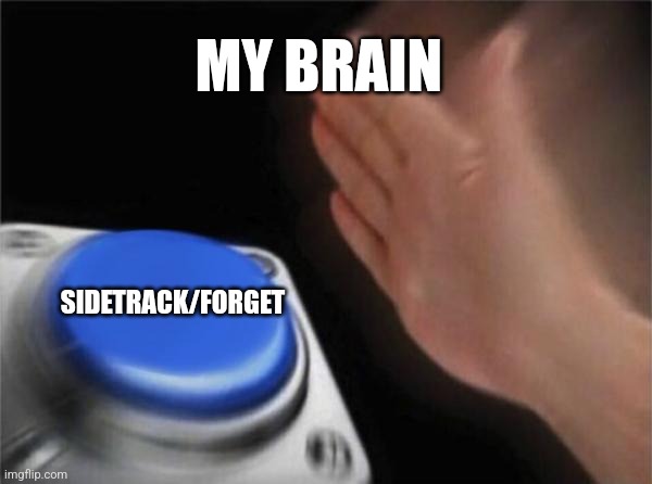 Why? | MY BRAIN; SIDETRACK/FORGET | image tagged in memes,blank nut button | made w/ Imgflip meme maker
