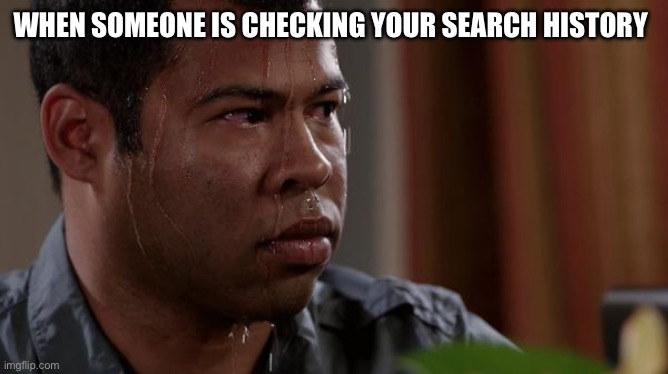 sweating bullets | WHEN SOMEONE IS CHECKING YOUR SEARCH HISTORY | image tagged in sweating bullets | made w/ Imgflip meme maker
