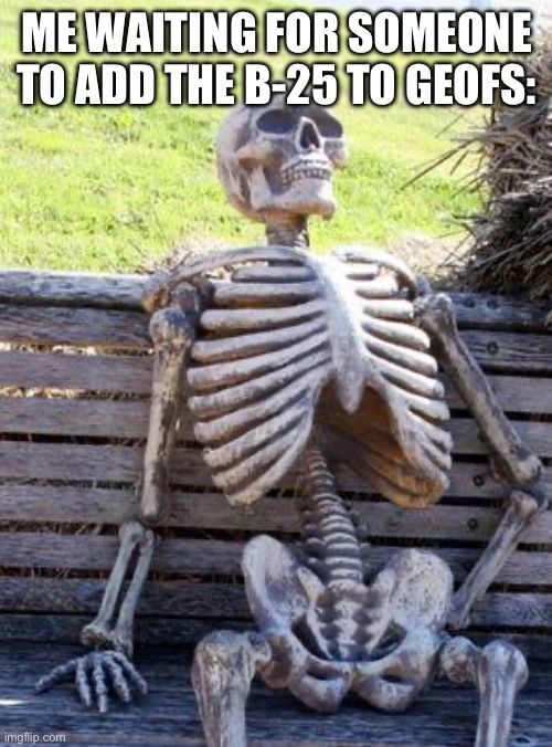 It looks cool, it drops bombs, and it has 7 machine guns | ME WAITING FOR SOMEONE TO ADD THE B-25 TO GEOFS: | made w/ Imgflip meme maker