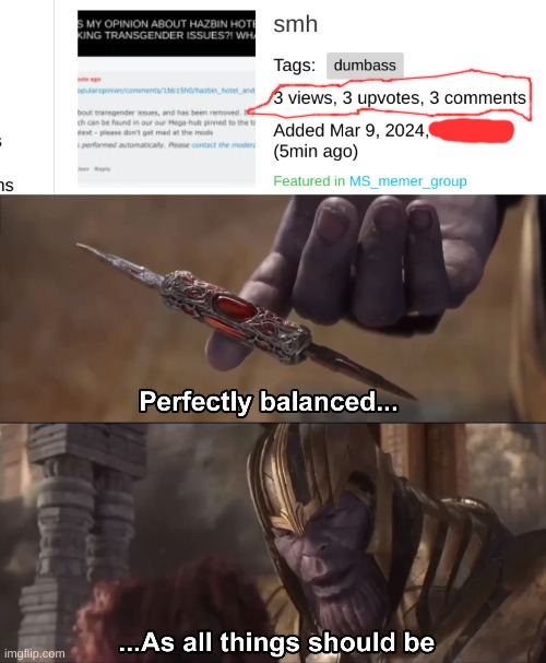 censored time because yes | image tagged in thanos perfectly balanced as all things should be | made w/ Imgflip meme maker