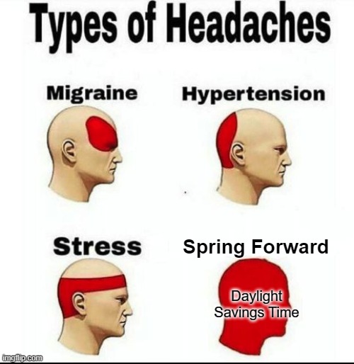 DST | Spring Forward; Daylight Savings Time | image tagged in types of headaches meme | made w/ Imgflip meme maker