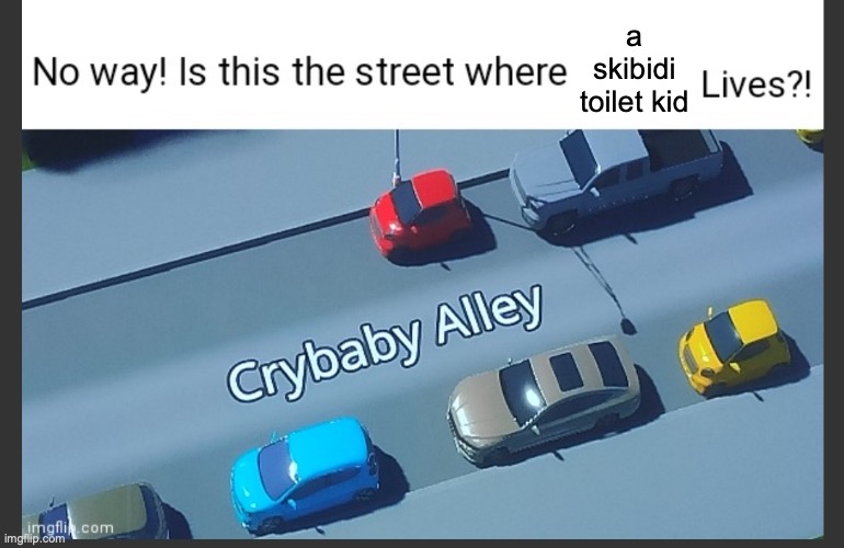 image title | a skibidi toilet kid | image tagged in is this the street where blank lives | made w/ Imgflip meme maker