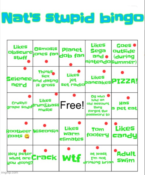 Nat's stupid bingo | image tagged in nat's stupid bingo | made w/ Imgflip meme maker