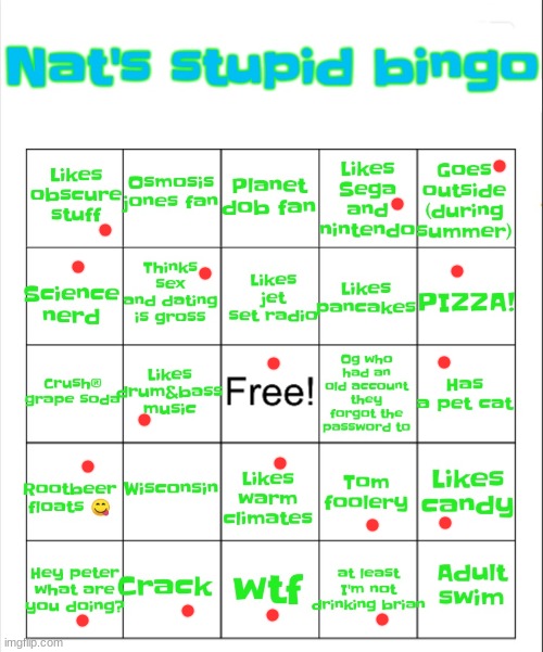 Nat's stupid bingo | image tagged in nat's stupid bingo | made w/ Imgflip meme maker